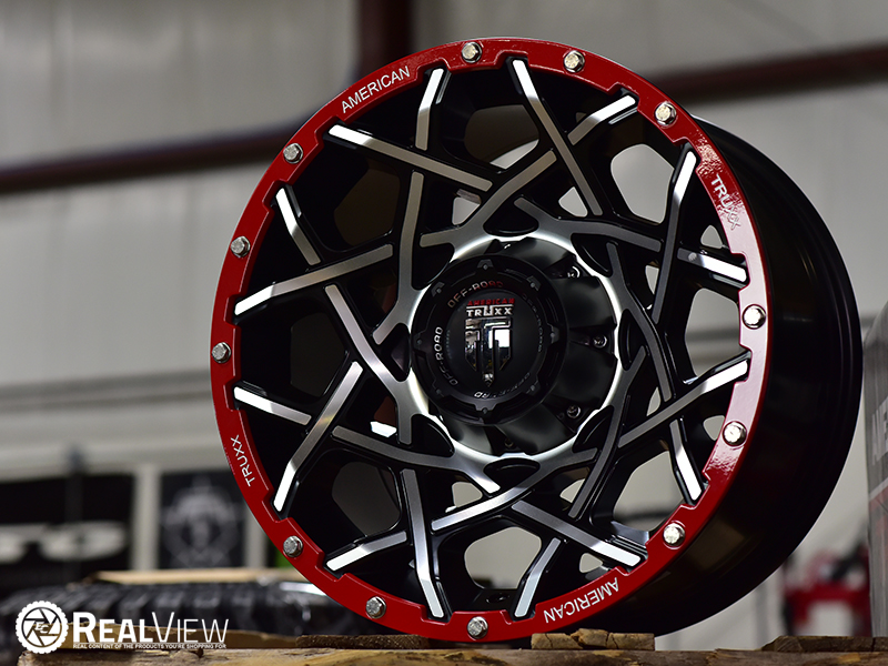 American Truxx At1901 17x9 Black Machined Red Ring Wheels Rims 