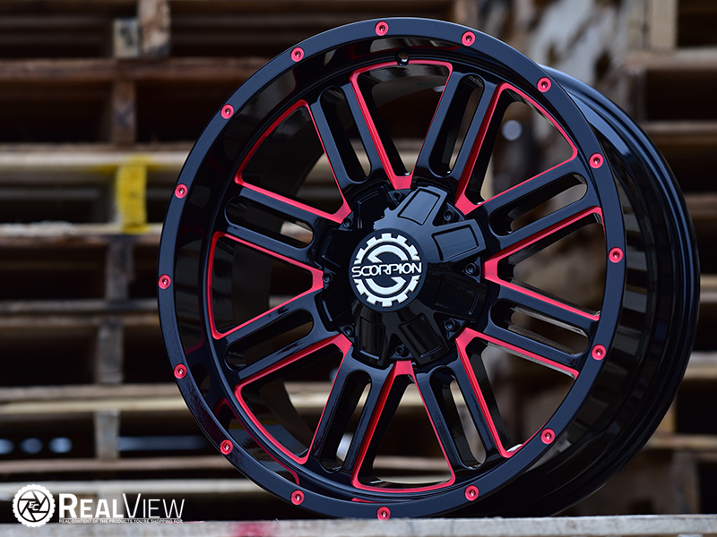 Scorpion Sc18 20x9 12 Black Milled Red Accent Wheels Rim 