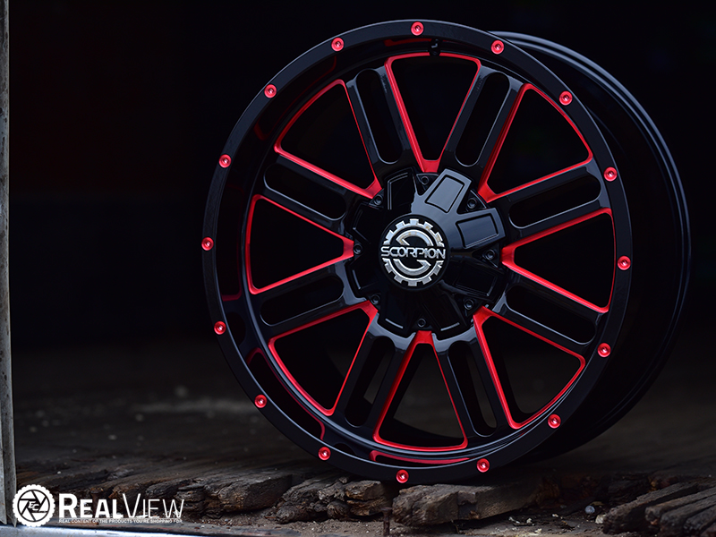 Scorpion Sc18 20x9 12 Black Milled Red Accent Wheels Rim 