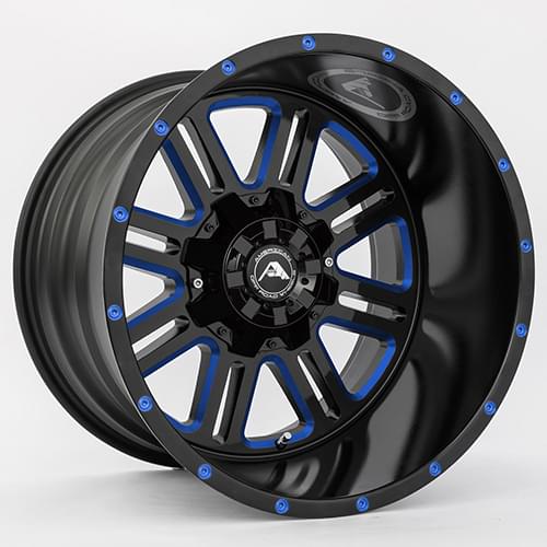 American Offroad A106 Gloss Black W Blue Milled Spokes