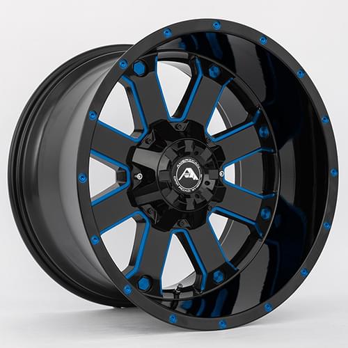 American Offroad A108 Gloss Black W Blue Milled Spokes